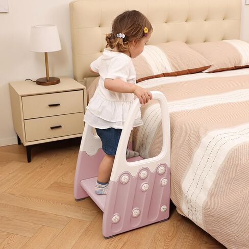 Two Step Stool with Handrails for Toddler and Kids, Standing Learning Stool Tower for Bathroom Sink, Potty Training, Children Step Up Learning Helper with Handles and Safety Non-Slip Pads(Gray) in Kuwait