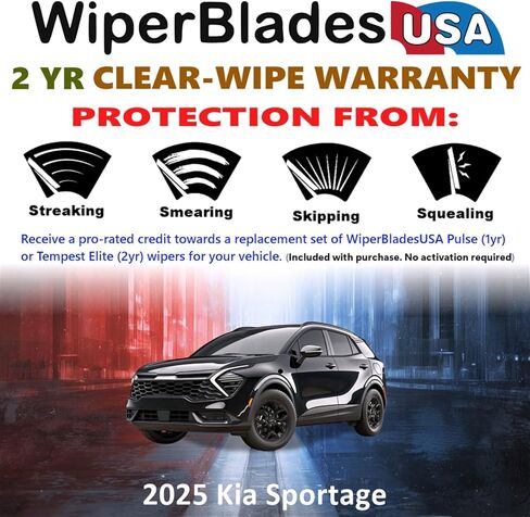 مجموعة شفرات ممسحة Beam مع ضمان لمدة عامين متوافقة مع Kia Sportage 2025 (مجموعة من 3) مع ممسحة خلفية Tempest Elite Wipers in Kuwait