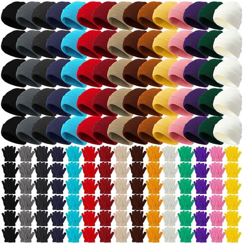 Toulite 100 Pcs Winter Beanies Gloves, Winter Hats Gloves Bulk for Toddler, Gloves and Hats for Kids Bulk, Children Warm Cold Weather Hats for Children School Donation Set in Saudi Arabia
