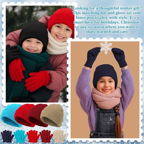 Toulite 100 Pcs Winter Beanies Gloves, Winter Hats Gloves Bulk for Toddler, Gloves and Hats for Kids Bulk, Children Warm Cold Weather Hats for Children School Donation Set in Saudi Arabia