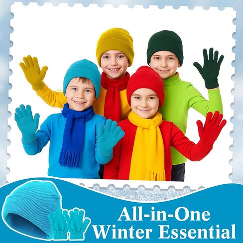 Toulite 100 Pcs Winter Beanies Gloves, Winter Hats Gloves Bulk for Toddler, Gloves and Hats for Kids Bulk, Children Warm Cold Weather Hats for Children School Donation Set in Saudi Arabia