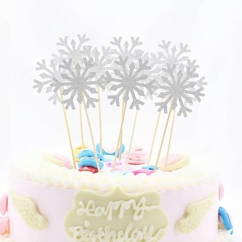 10pcs Birthday Cake Snowflake Topper Decoration Insert New Year Accessories Silvery Star Christmas Topper Birthday Cake Decoration Snowflake Christmas Baking in Saudi Arabia