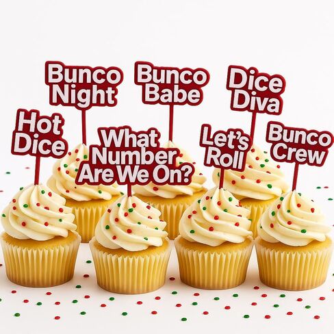 Bunco Cupcake Toppers – 8 Fun Bunco Sayings – Reusable Party Picks for Cupcakes & Snacks – Great Bunco Gift or Door Prize in Saudi Arabia