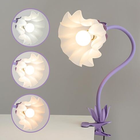 Flower Desk Lamp with Clamp - School Dorm Supplies, 3 Color Modes Flower Eye-Caring Clip on Light, Flexible Neck Reading Lamps for Home College Studying Room Bedside (Purple) in Saudi Arabia