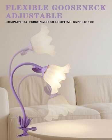 Flower Desk Lamp with Clamp - School Dorm Supplies, 3 Color Modes Flower Eye-Caring Clip on Light, Flexible Neck Reading Lamps for Home College Studying Room Bedside (Purple) in Saudi Arabia