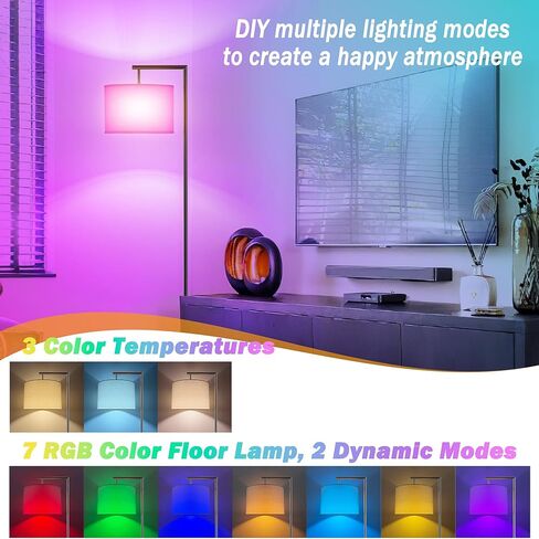 مصباح أرضي حديث يعمل بالبطارية لاسلكي لغرفة المعيشة، مصباح RGB قابل للتعتيم بقدرة 10000 مللي أمبير في الساعة مع جهاز تحكم عن بعد وقت إضاءة يصل إلى 50 ساعة، مصباح أرضي طويل القامة لغرفة النوم، 2 لمبة in Kuwait