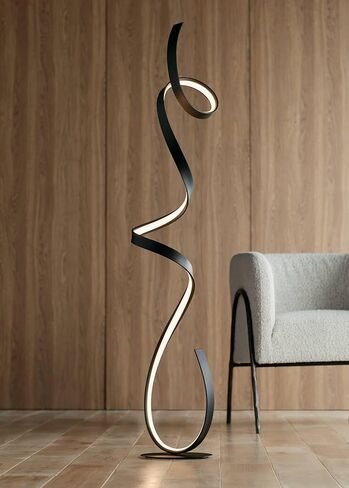 Possini Euro Design Avante Modern 56 1/2" Tall Standing Floor Lamp Ribbon LED Foot Switch Metal Matte Black Finish Living Room Bedroom House Reading Office Home Decor Entryway Dining White Shade in Saudi Arabia