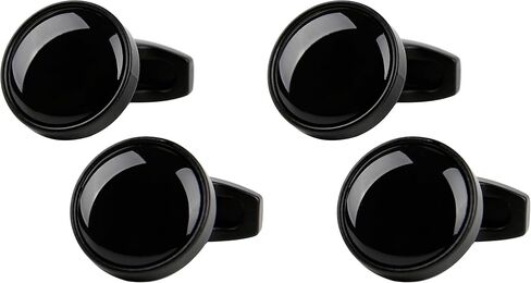 Round Black Crystal Cufflinks for Men In Gift Case Black Tone Classic Men's Cufflinks Set with Gemstone for Wedding Party Anniversary Business Events Dress in Saudi Arabia
