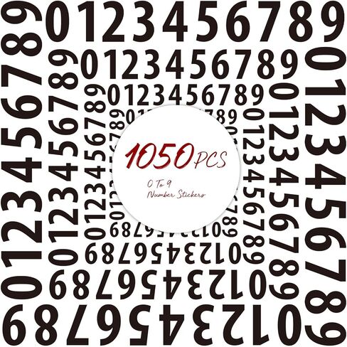 1050 قطعة من ملصقات الأرقام، 1 بوصة من ملصقات أرقام الفينيل المقاومة للماء أرقام متتالية 0-9 ملصقات ذاتية اللصق بدون بقايا متبقية للمكتب والداخل والصناديق والتخزين (15 ورقة، أسود) in Saudi Arabia