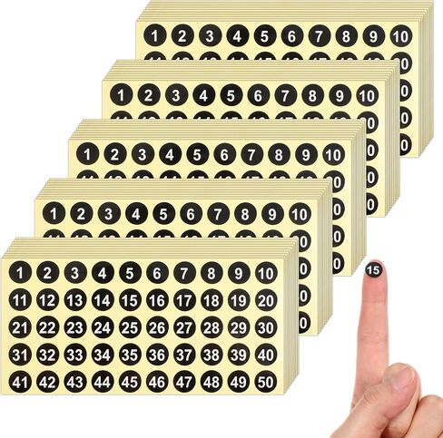 2500 قطعة من ملصقات الأرقام من 1 إلى 50، 50 ورقة ملصقات مستديرة سوداء متتالية، ملصقات مرقمة ذاتية اللصق بنقاط صغيرة مقاس 0.4 بوصة للاستخدام الداخلي والخارجي والمخزون والتخزين والتنظيم والصناديق in Saudi Arabia