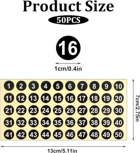 2500 Pcs 1 to 50 Number Stickers, 50 Sheets Black Consecutive Round Labels, 0.4 Inch Self-Adhesive Small Dot Decals Numbered Stickers for Indoor Outdoor Use, Inventory, Storage, Organizing, Boxes in Saudi Arabia
