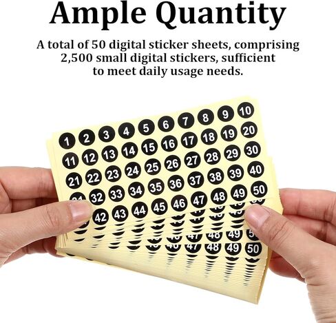 2500 Pcs 1 to 50 Number Stickers, 50 Sheets Black Consecutive Round Labels, 0.4 Inch Self-Adhesive Small Dot Decals Numbered Stickers for Indoor Outdoor Use, Inventory, Storage, Organizing, Boxes in Saudi Arabia