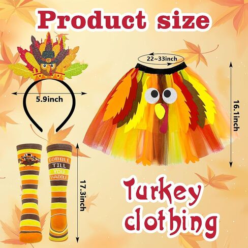Hikkcos Thanksgiving Turkey Tutu Costume Turkey Trot Skirt with Headband Sock for Womens Thanksgiving Outfits Cosplay Party in Saudi Arabia
