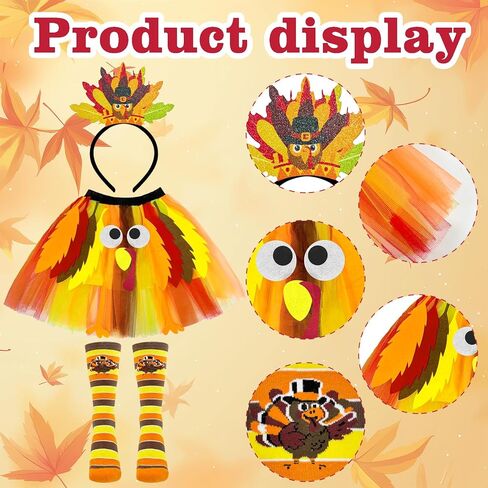 Hikkcos Thanksgiving Turkey Tutu Costume Turkey Trot Skirt with Headband Sock for Womens Thanksgiving Outfits Cosplay Party in Saudi Arabia