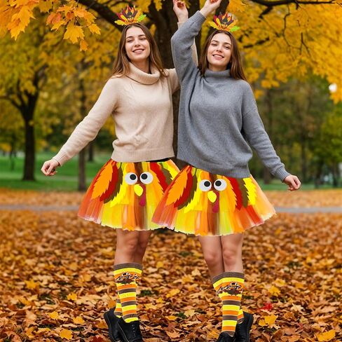 Hikkcos Thanksgiving Turkey Tutu Costume Turkey Trot Skirt with Headband Sock for Womens Thanksgiving Outfits Cosplay Party in Saudi Arabia