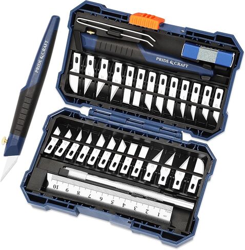 31-Piece Precision Hobby Knife Set for Crafting, Modeling & DIY Projects, Ultra-Sharp SK-Steel Blades for Detail Cutting on Paper, Plastic, Wood, Leather, Foam and Art Materials in Saudi Arabia