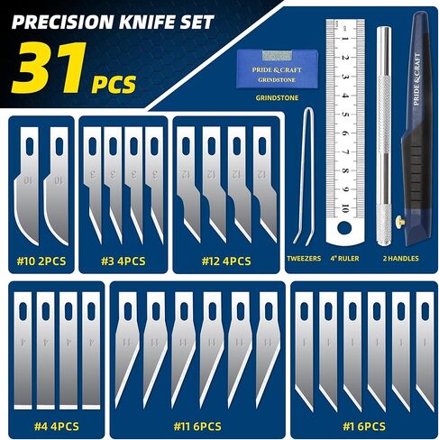 31-Piece Precision Hobby Knife Set for Crafting, Modeling & DIY Projects, Ultra-Sharp SK-Steel Blades for Detail Cutting on Paper, Plastic, Wood, Leather, Foam and Art Materials in Saudi Arabia