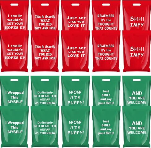 Ctosree 50 Pcs Christmas Funny Gift Bags with Handle 16 x 12 Inch Plastic Xmas Funny Treat Candy Goodie Bags for Christmas Party Favors Supplies Decoration in Saudi Arabia