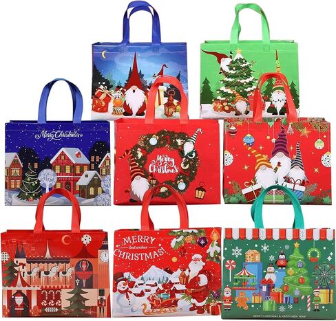 COVYOONG Large Christmas Gift Bags Bulk with Handles,8pcs Tote Christmas Bags for Gifts,Nonwoven Gift Bag for Xmas Party Favors, Santa Gift Bag in Saudi Arabia