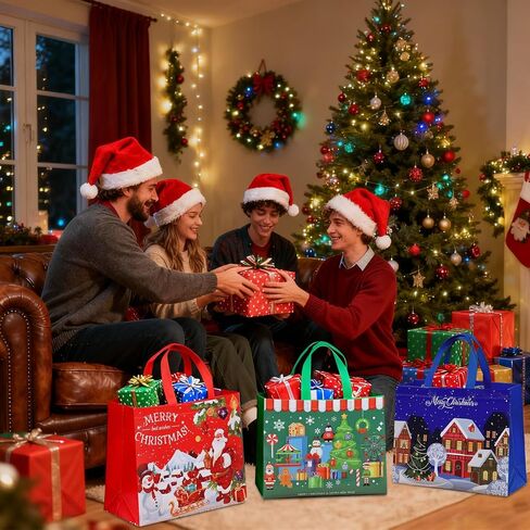 COVYOONG Large Christmas Gift Bags Bulk with Handles,8pcs Tote Christmas Bags for Gifts,Nonwoven Gift Bag for Xmas Party Favors, Santa Gift Bag in Saudi Arabia