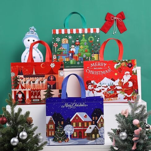 COVYOONG Large Christmas Gift Bags Bulk with Handles,8pcs Tote Christmas Bags for Gifts,Nonwoven Gift Bag for Xmas Party Favors, Santa Gift Bag in Saudi Arabia