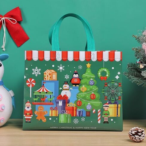 COVYOONG Large Christmas Gift Bags Bulk with Handles,8pcs Tote Christmas Bags for Gifts,Nonwoven Gift Bag for Xmas Party Favors, Santa Gift Bag in Saudi Arabia