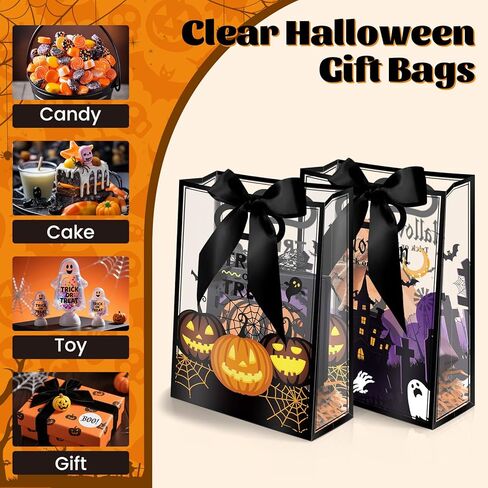 YumiTrek 20pcs Clear Gift Bags 7"x10"x3.2" Transparent Plastic Gift Bags Bulk with Handles, Waterproof Clear PVC Favor Bags Reusable for Treats, Party, Candy & Gifts (Christmas Design) in Saudi Arabia