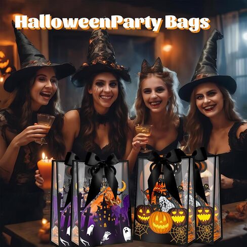 YumiTrek 20pcs Clear Gift Bags 7"x10"x3.2" Transparent Plastic Gift Bags Bulk with Handles, Waterproof Clear PVC Favor Bags Reusable for Treats, Party, Candy & Gifts (Christmas Design) in Saudi Arabia