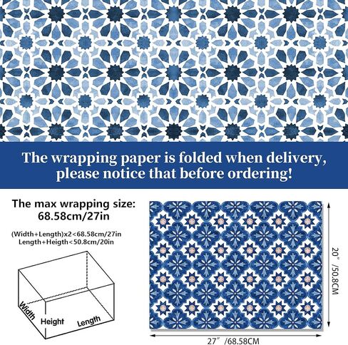 12 Sheets Moroccan Mosaic Wrapping Paper | 6 Navy Blue Vintage Mandala Designs | Moroccan Tiles Gift Wrap for Birthday Wedding Baby Shower Wrapping Holiday Crafts DIY Gift Packing,20 x 27 In in Saudi Arabia