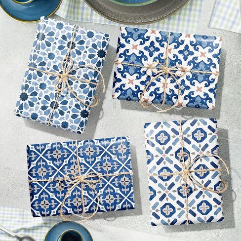12 Sheets Moroccan Mosaic Wrapping Paper | 6 Navy Blue Vintage Mandala Designs | Moroccan Tiles Gift Wrap for Birthday Wedding Baby Shower Wrapping Holiday Crafts DIY Gift Packing,20 x 27 In in Saudi Arabia