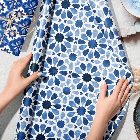 12 Sheets Moroccan Mosaic Wrapping Paper | 6 Navy Blue Vintage Mandala Designs | Moroccan Tiles Gift Wrap for Birthday Wedding Baby Shower Wrapping Holiday Crafts DIY Gift Packing,20 x 27 In in Saudi Arabia
