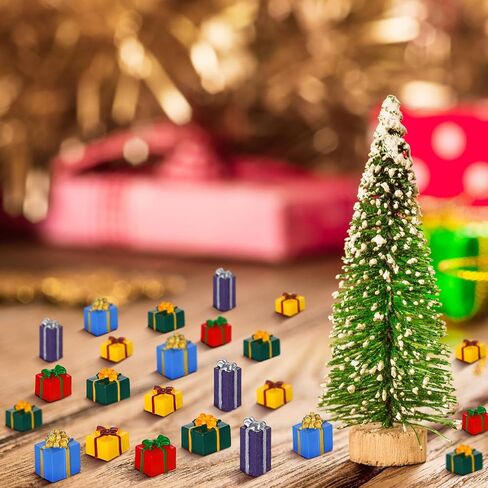 Poen 120 Pcs Mini Christmas Resin Ornaments Kit Miniature 50 Mini Resin Christmas Trees Ornament 50 Miniature Gift Box and 20 Green Xmas Wreaths Decorations for DIY Crafts in Saudi Arabia