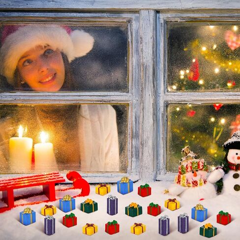 Poen 120 Pcs Mini Christmas Resin Ornaments Kit Miniature 50 Mini Resin Christmas Trees Ornament 50 Miniature Gift Box and 20 Green Xmas Wreaths Decorations for DIY Crafts in Saudi Arabia