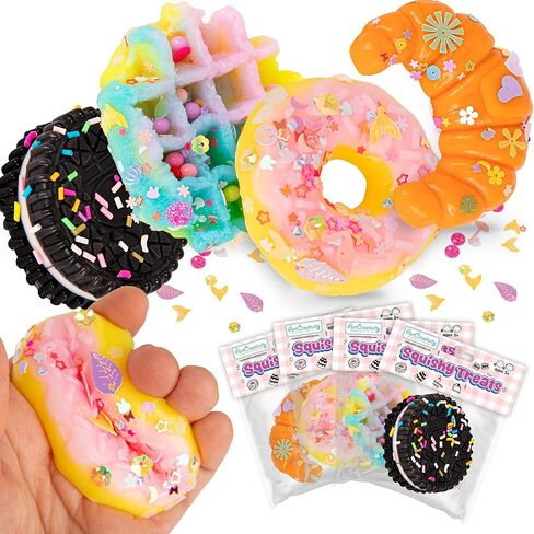 ArtCreativity Squishy Treats Fidget Toys for Kids and Adults - 4 Pack - Super Soft Squishy Dessert Include Sandwich Cookie, Donut, Croissant, and Waffle - Squeeze Toys for Stress Relief and Anxiety in Saudi Arabia