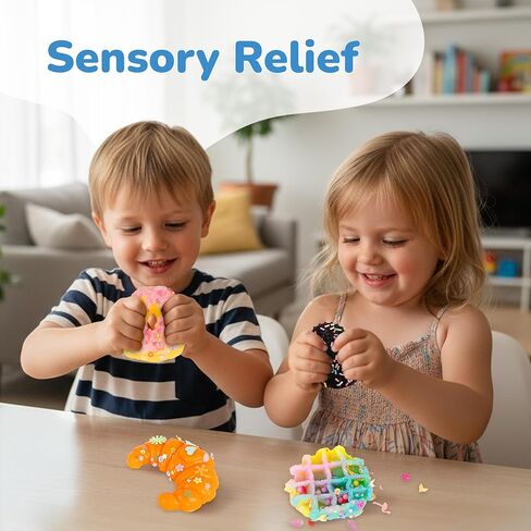 ArtCreativity Squishy Treats Fidget Toys for Kids and Adults - 4 Pack - Super Soft Squishy Dessert Include Sandwich Cookie, Donut, Croissant, and Waffle - Squeeze Toys for Stress Relief and Anxiety in Saudi Arabia