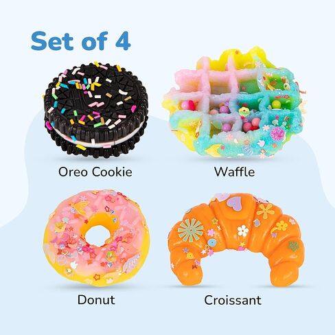 ArtCreativity Squishy Treats Fidget Toys for Kids and Adults - 4 Pack - Super Soft Squishy Dessert Include Sandwich Cookie, Donut, Croissant, and Waffle - Squeeze Toys for Stress Relief and Anxiety in Saudi Arabia