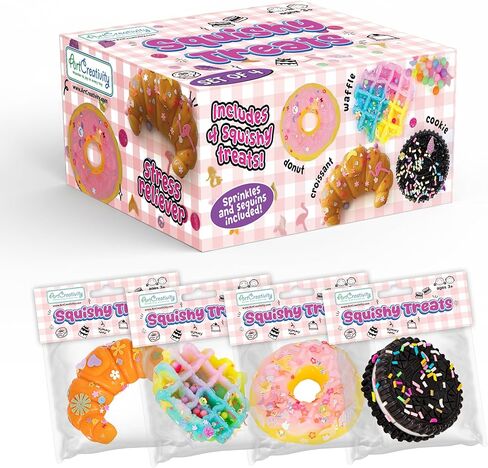 ArtCreativity Squishy Treats Fidget Toys for Kids and Adults - 4 Pack - Super Soft Squishy Dessert Include Sandwich Cookie, Donut, Croissant, and Waffle - Squeeze Toys for Stress Relief and Anxiety in Saudi Arabia