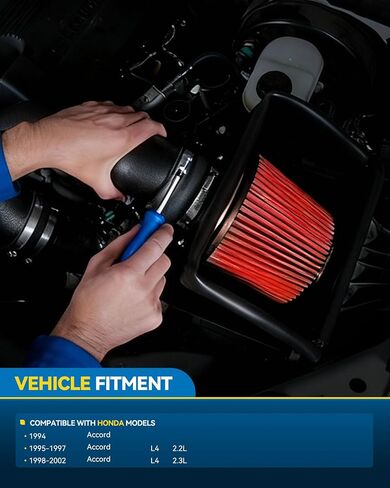AUTOSITY Cold Air Intake Kit Compatible with 1994-1997 Accord 2.2L, 1998-2002 Accord 2.3L (DX/LX/EX/SE/VP), Filters System Kits Aluminum 2.75 in Red High Flow in Saudi Arabia