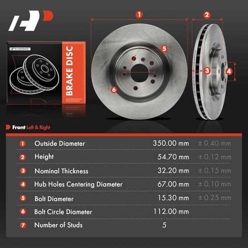 A-Premium 13.78 inch (350mm) Front Vented Disc Brake Rotors Compatible with Select Mercedes-Benz Models - W166 Series GL350 2013-2016, GL450 2014, GLS450 2017-2019, ML350 2012-2015, ML400, 2-PC Set in Saudi Arabia