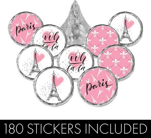 Paris Birthday Party Chocolate Kisses Candy Stickers, Paris Party Favors Stickers - 180 Count in Saudi Arabia