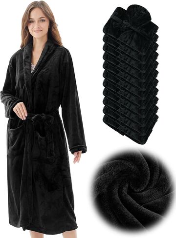 Panitay 12 Pcs Black Plush Long Robe Bulk Hotel Plush Shawl Collar Plush Spa Hotel Bathrobe Commercial Soft Warm Plush Bathrobe in Saudi Arabia