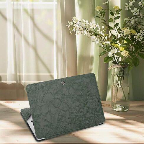 MOSISO Embossed Retro Hibiscus PU Leather Portfolio Protective Stand Cover&Laptop Tote Bag, 15.6-16 inch PU Leather Embossed Retro Hibiscus Computer Bag with Silk Scarf&Clutch Purse, Emerald Green in Saudi Arabia