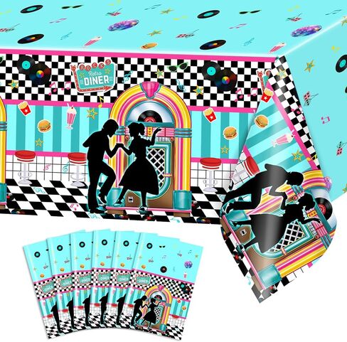 Avezano 3 pcs 50s Tablecloth 1950s Party Decorations Rock Roll Table Cover Large Plastic Tablecloth Back to 50s Birthday Rocking Party Supplies for Music Anniversary Party, 108x54 Inch in Saudi Arabia
