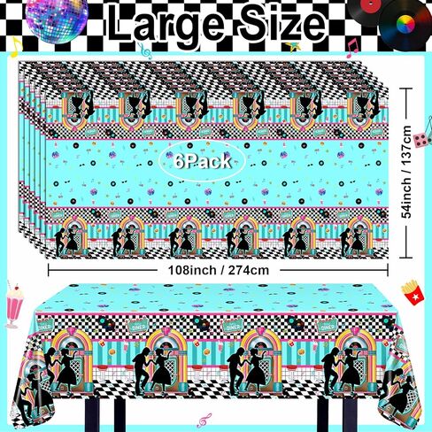 Avezano 3 pcs 50s Tablecloth 1950s Party Decorations Rock Roll Table Cover Large Plastic Tablecloth Back to 50s Birthday Rocking Party Supplies for Music Anniversary Party, 108x54 Inch in Saudi Arabia