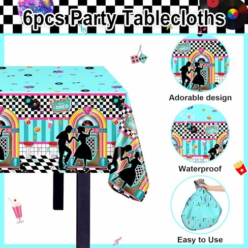 Avezano 3 pcs 50s Tablecloth 1950s Party Decorations Rock Roll Table Cover Large Plastic Tablecloth Back to 50s Birthday Rocking Party Supplies for Music Anniversary Party, 108x54 Inch in Saudi Arabia