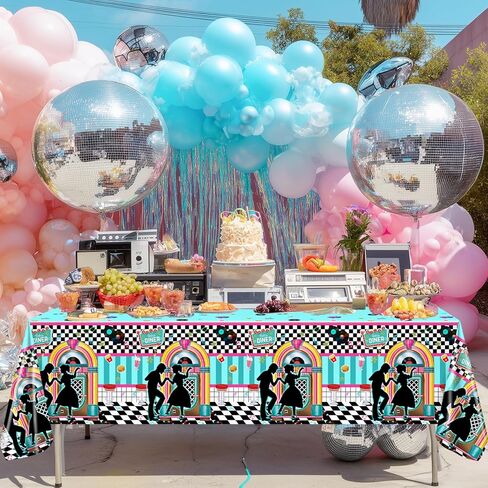 Avezano 3 pcs 50s Tablecloth 1950s Party Decorations Rock Roll Table Cover Large Plastic Tablecloth Back to 50s Birthday Rocking Party Supplies for Music Anniversary Party, 108x54 Inch in Saudi Arabia