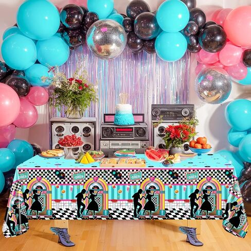 Avezano 3 pcs 50s Tablecloth 1950s Party Decorations Rock Roll Table Cover Large Plastic Tablecloth Back to 50s Birthday Rocking Party Supplies for Music Anniversary Party, 108x54 Inch in Saudi Arabia