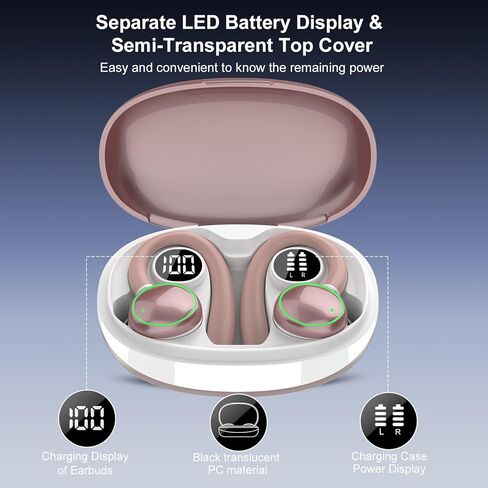 سماعات أذن لاسلكية، سماعات بلوتوث 5.3 هاي فاي ستيريو، سماعات أذن بلوتوث مع ميكروفون إلغاء الضوضاء ENC، سماعات أذن لاسلكية IP7 مع شاشة LED 40 ساعة، سماعات أذن رياضية في خطاف الأذن للجري، وردي in Kuwait