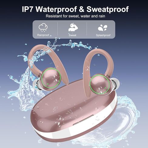 سماعات أذن لاسلكية، سماعات بلوتوث 5.3 هاي فاي ستيريو، سماعات أذن بلوتوث مع ميكروفون إلغاء الضوضاء ENC، سماعات أذن لاسلكية IP7 مع شاشة LED 40 ساعة، سماعات أذن رياضية في خطاف الأذن للجري، وردي in Kuwait