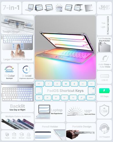 typecase Touch Keyboard Case with Trackpad for iPad Air 5th&4th,11-Color Backlight,Black in Kuwait